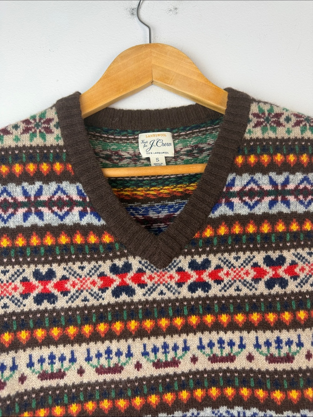 J. Crew Men’s Lambswool Fair Isle Sweater Vest Small Winter Layer Preppy Classic - Picture 6 of 16